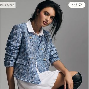 COPY - Maeve Double-Breasted Tweed Jacket: blue and white
